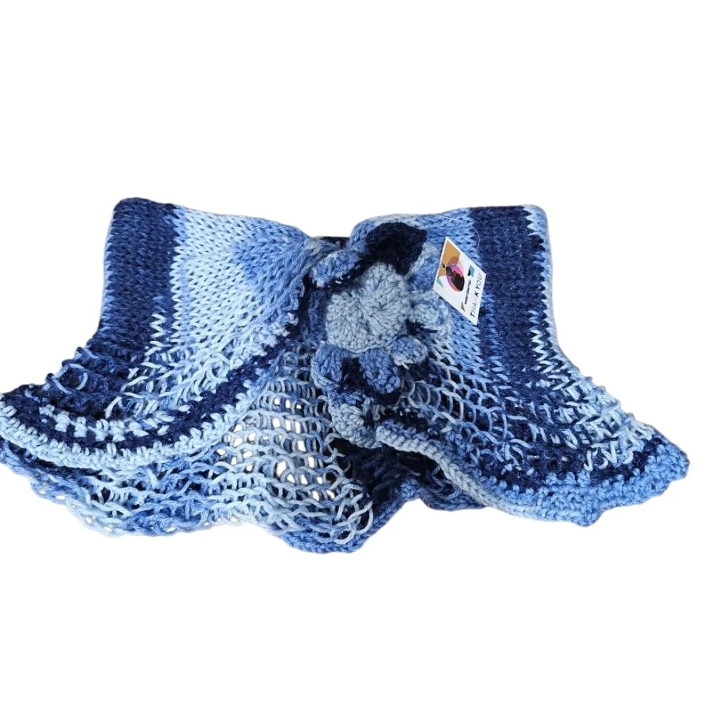 Hand Crafted 12-way scarf Crochet Blue Handmade winter accessory hand knit Ombrè